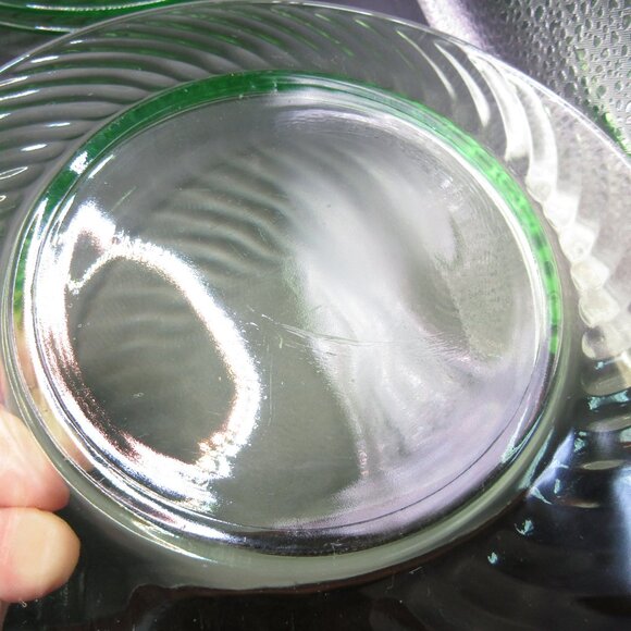 Four Depression Uranium Glass Plates - Picture 6 of 7